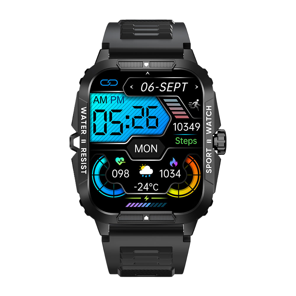 COLMI P76 Smartwatch 1,96 Zoll Outdoor-Sport Fitness 3 ATM wasserdicht Schwarz Front