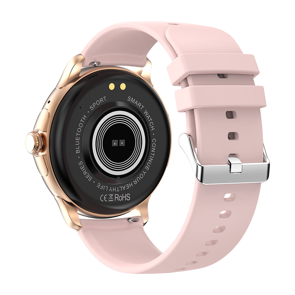 COLMI V72 Smartwatch mit elegantem AMOLED-Display, Fitness-Tracking, IP68 wasserdicht, pinkfarbene Rückseite