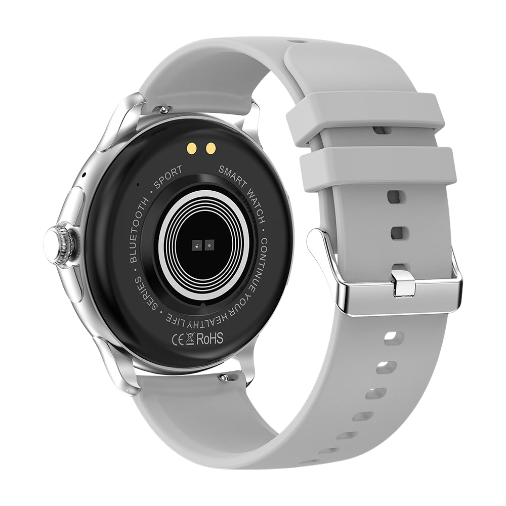 COLMI V72 Smartwatch mit elegantem AMOLED-Display, Fitness-Tracking, IP68 wasserdicht, silberne Rückseite