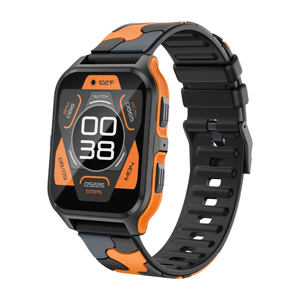 COLMI P73 Smartwatch, 1,9″ Display, Außentelefonie, IP68 wasserdicht, schwarz-orange-tarnfarben