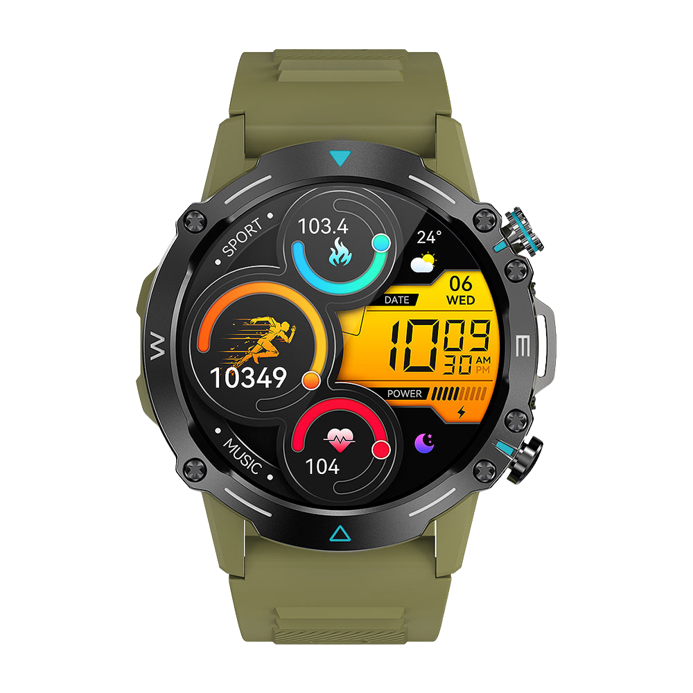 Grüne Colmi M42 Smartwatch mit schlankem Design, über 100 Sportmodi und 10 Tagen Akkulaufzeit.