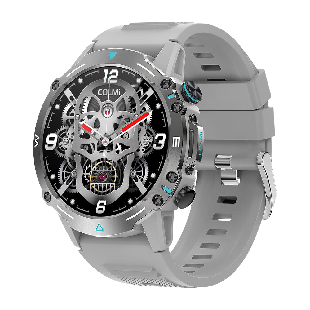 Die silberne Colmi M42 Smartwatch wird von der rechten Seite gezeigt und zeichnet sich durch ihr schlankes Design, über 100 Sportmodi und eine Akkulaufzeit von 10 Tagen aus.